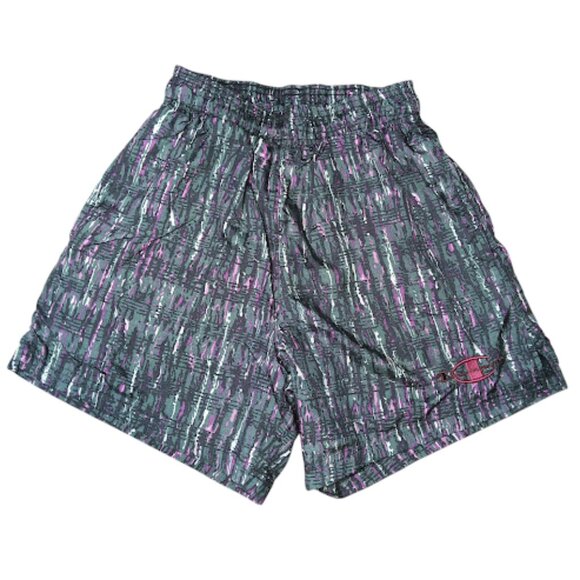 CHAMPION Vintage 90s/00s Retro Cybercore Techno Matrix Print Swim Trunks S - Picture 1 of 10